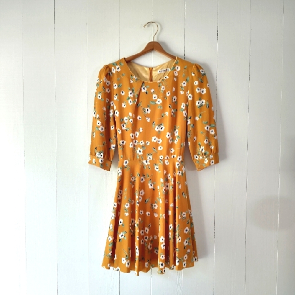 Floral Long Sleeve Dress - Mustard
